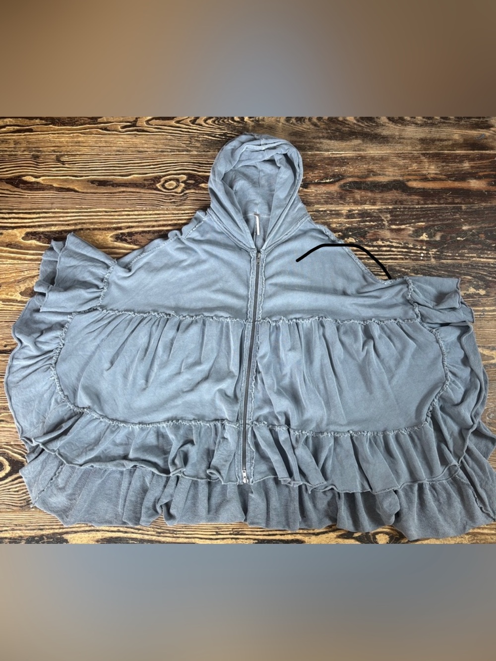 Free People Women’s Gray Ruffled Hooded Cape